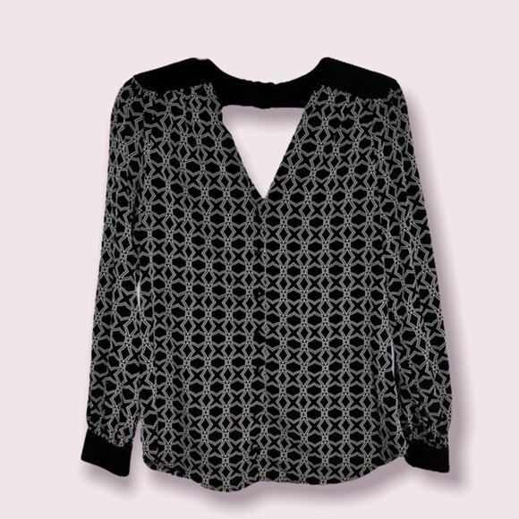 Anthropologie Bellatrix Long Sleeve Blouse Black White Cutout Womens Size Small - Picture 1 of 8